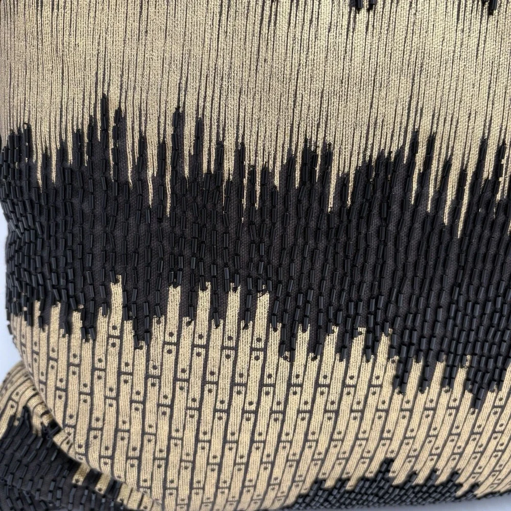 Black And Gold Beaded Geometric Accent Pillow‎ 14x14 Luxury Chic VGUC